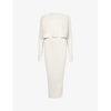 Allsaints Womens Chalk White Margot Jumper-overlay Stretch-knit Midi Dress