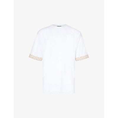 Versace Greca Print Swim T-shirt In White+gold