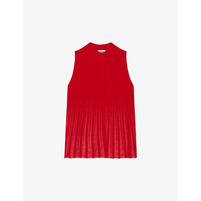 Claudie Pierlot Womens Rouges Baryl Mandarin-collar Woven Top In Red