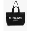 Allsaints Ali Logo-print Cotton-canvas Tote Bag In Black/white