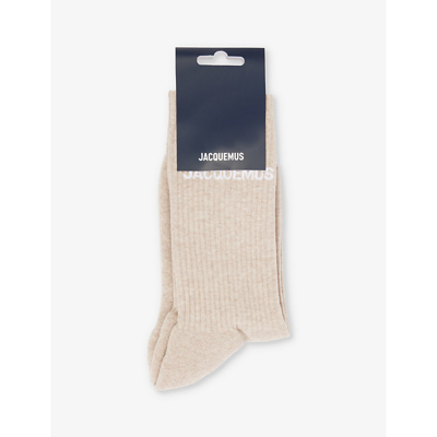 Jacquemus Womens Light Beige Logo-intarsia Ribbed Stretch-cotton Socks