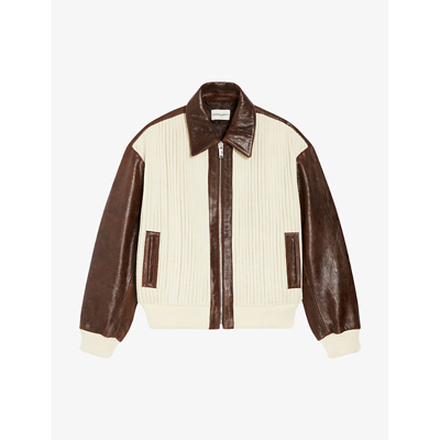 Claudie Pierlot Womens Divers Contrast-trim Leather And Knit-rib Bomber Jacket In Dual_color