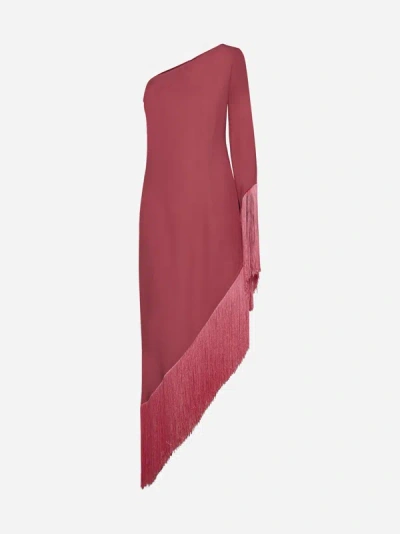 Taller Marmo Asymmetric Fringed Midi Dress In Pink