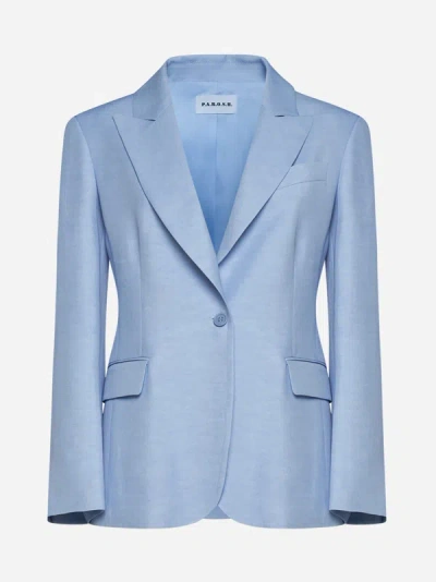 P.a.r.o.s.h Raisa Viscose And Linen Single-breasted Blazer In Powder Blue