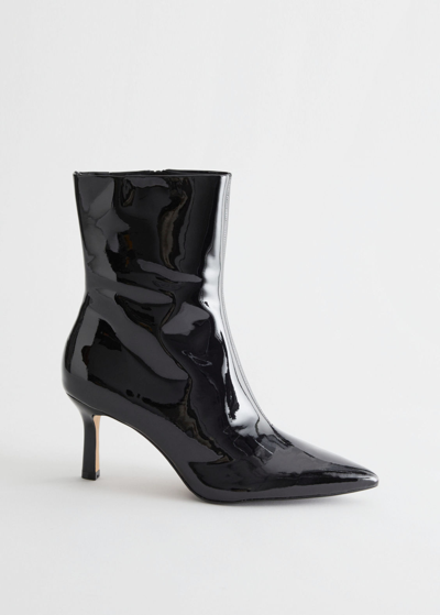 Other Stories Thin Heel Patent Leather Boots In Black