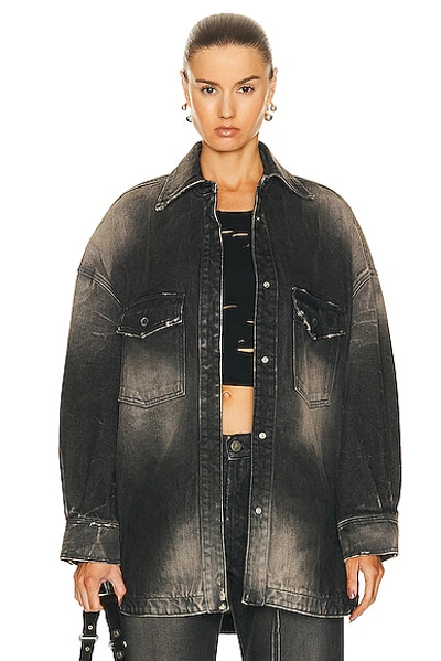 Attico Bleached-effect Denim Coat In Black