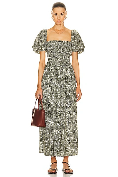 Matteau Shirred Bodice Peasant Dress In Jasmine Olive