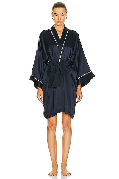Olivia Von Halle Womens Navy Ivory Core Mimi Self-tie Silk Robe 1 Size
