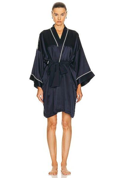 Olivia Von Halle Womens Navy Ivory Core Mimi Self-tie Silk Dressing Gown 1 Size