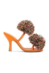 Bottega Veneta Adam Leather Two-band Pom Sandals In Papaya Multicolor