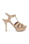 Saint Laurent Tribute Woven Patent-leather Platform Sandals In Dark Beige