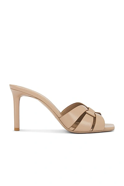 Saint Laurent Tribute Mule Sandal In Dark Beige