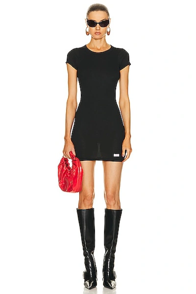 Alexander Wang Short Sleeve Crewneck Dress In Ribbed Cotton In Black