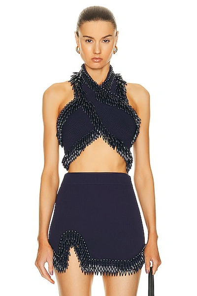 Cult Gaia Clara Halter Knit Top In Evening Blue