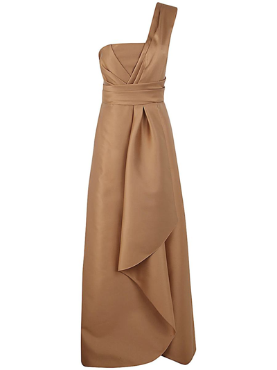Alberta Ferretti Mikado Long Dress Clothing In Brown