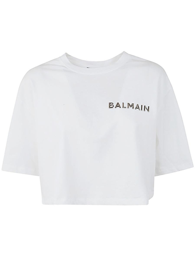 BALMAIN BALMAIN  LAMINATED CROPPED T-SHIRT CLOTHING