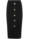 Balmain High Waist Five Button See Through Knit Midi Skirt In Black