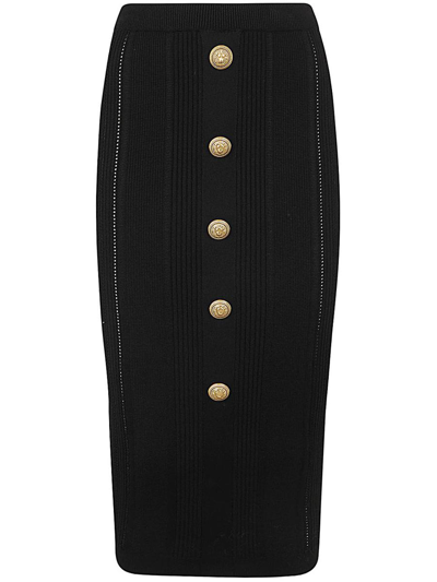 BALMAIN BALMAIN HIGH WAIST FIVE BUTTON SEE THROUGH KNIT MIDI SKIRT CLOTHING