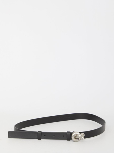 Bottega Veneta Brass Knot Skinny Leather Belt In Black