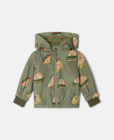 Stella Mccartney Kids' Silly Sandwich Print Hooded Jacket In Khaki
