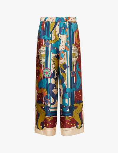 Weekend Max Mara Womens Antique Rose Fano Graphic-print High-rise Silk Trousers