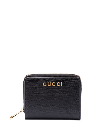 Gucci Mini Logo-script Leather Wallet In Black  
