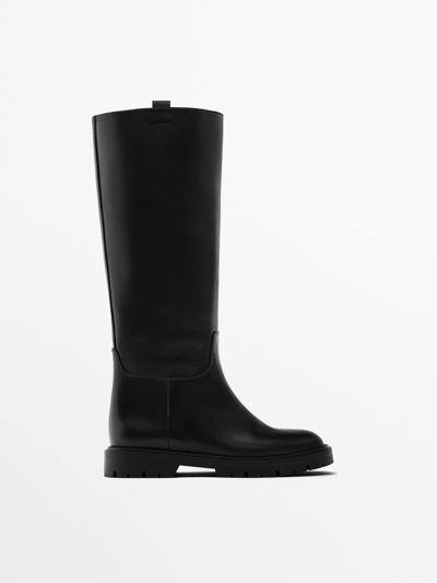 Massimo Dutti Flat Track Sole Boots In Black