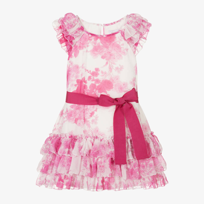 Monnalisa Chic Kids' Girls Pink Floral Tiered Chiffon Dress