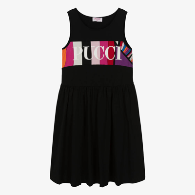 Pucci Kids' Logo Cotton Jersey Sleeveless Dress In Black
