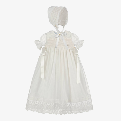 Artesania Granlei Baby Girls Ivory Ceremony Dress & Bonnet Set