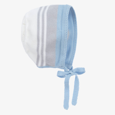 Artesania Granlei Baby Boys Grey & Blue Stripe Bonnet