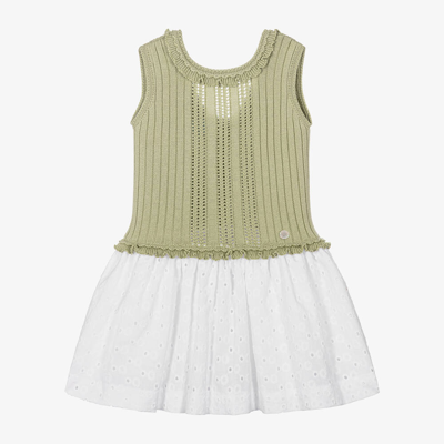 Artesania Granlei Babies' Girls Green Cotton Knitted Dress