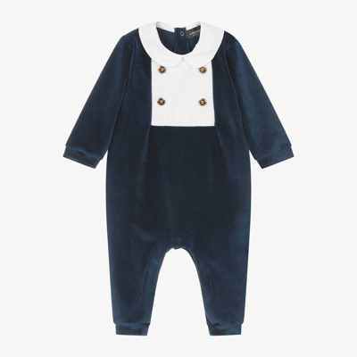 Versace Boys Blue Velour Babygrow