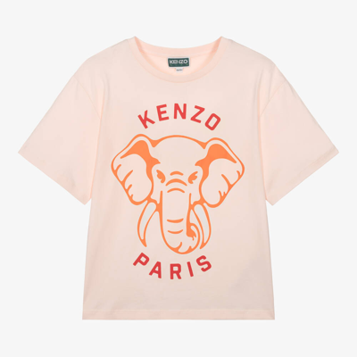 KENZO KENZO KIDS TEEN GIRLS PINK COTTON ELEPHANT T-SHIRT