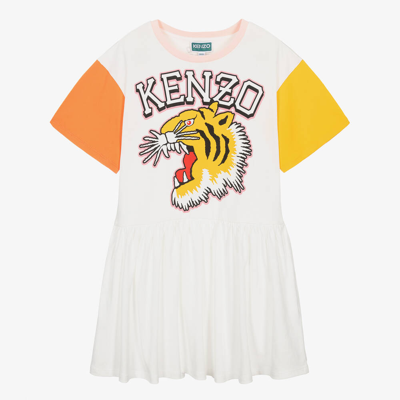 Kenzo Kids Teen Girls Ivory Varsity Tiger Cotton Dress