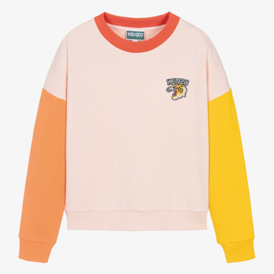 Kenzo Kids Teen Girls Pink Varsity Tiger Colourblock Sweatshirt
