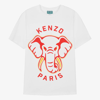 KENZO KENZO KIDS TEEN BOYS WHITE ELEPHANT COTTON T-SHIRT