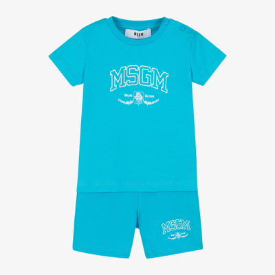 Msgm Babies'  Boys Blue Cotton Varsity Shorts Set