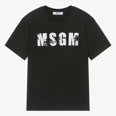 Msgm Teen Boys Black Cotton Palm Tree T-shirt