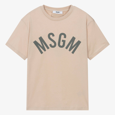 Msgm Teen Beige Cotton Club Paradiso T-shirt