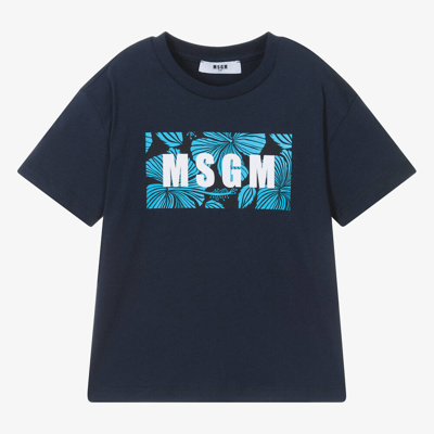 Msgm Kids'  Boys Navy Blue Cotton T-shirt