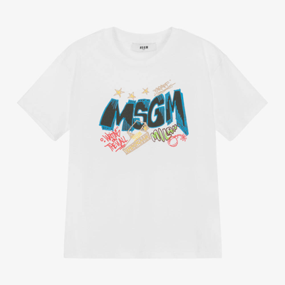 Msgm Kids'  Boys White Cotton Graffiti T-shirt