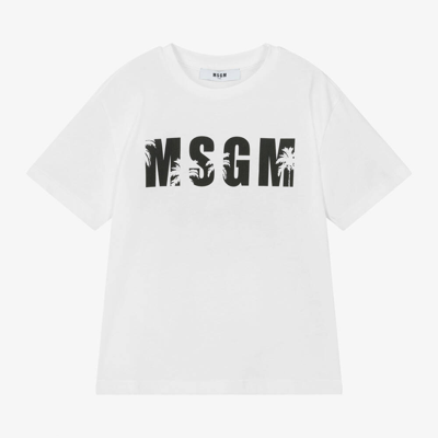 Msgm Kids'  Boys White Cotton Palm Tree T-shirt