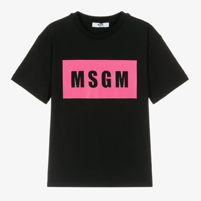 Msgm Kids' Logo-print Cotton T-shirt In 黑色