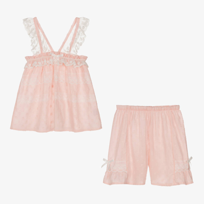 Amiki Children Teen Girls Pink Cotton & Lace Short Pyjamas
