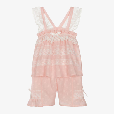 Amiki Children Girls Pink Cotton & Lace Short Pyjamas