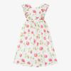 BEATRICE & GEORGE GIRLS LONG WHITE COTTON FLORAL DRESS