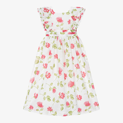 Beatrice & George Babies' Girls Long White Cotton Floral Dress