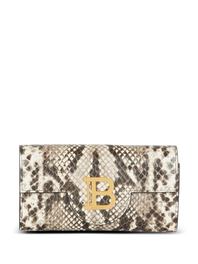 Balmain B Buzz Snake Embossed Leather Chain Wallet In Brown