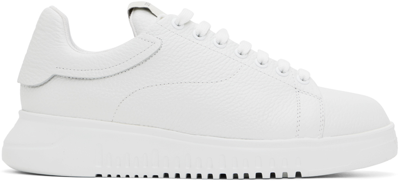 Emporio Armani Tumbled Leather Sneakers In White